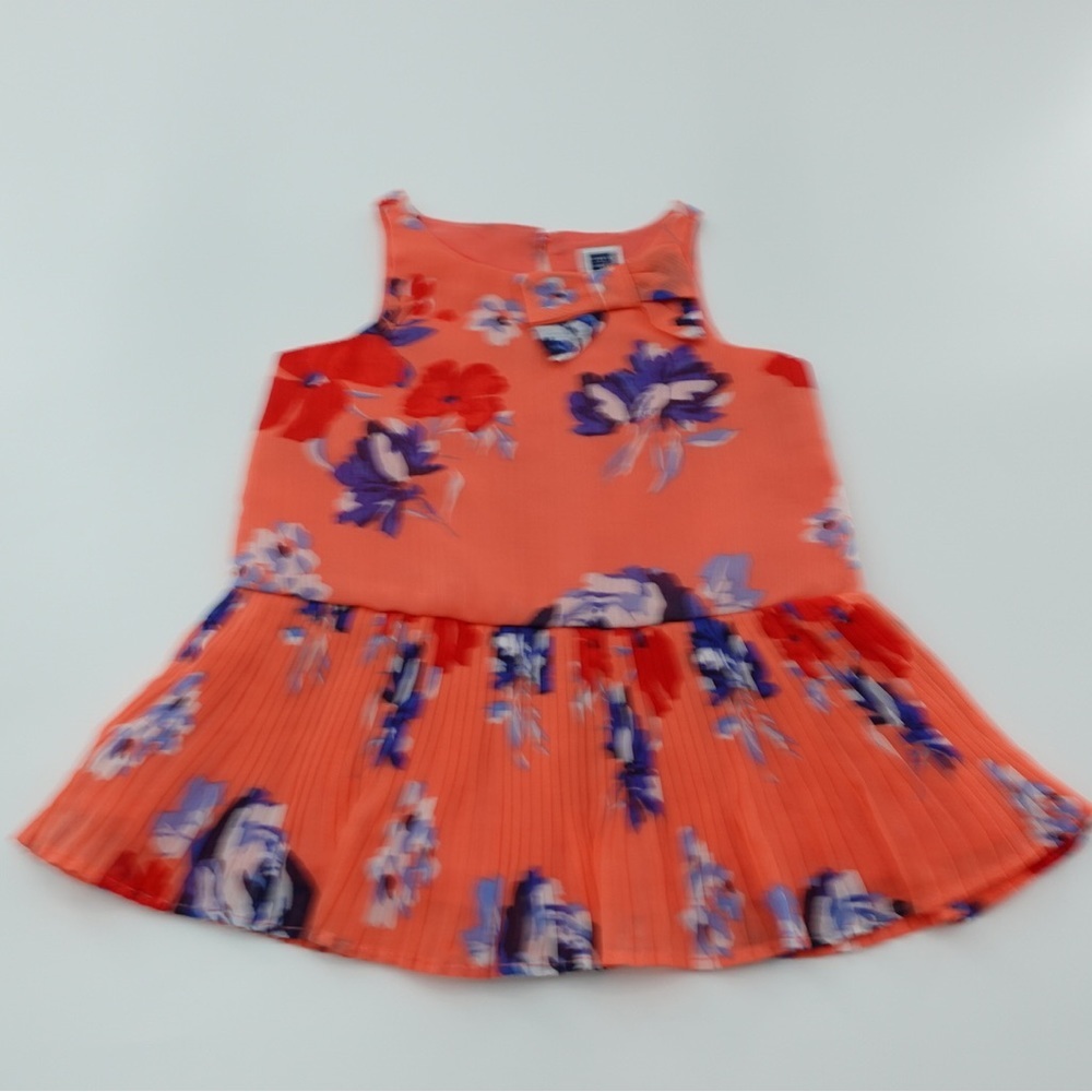 Janie & Jack Sz 3-6 Months Orange Floral Sleeveless Dress Party Pleated Lined